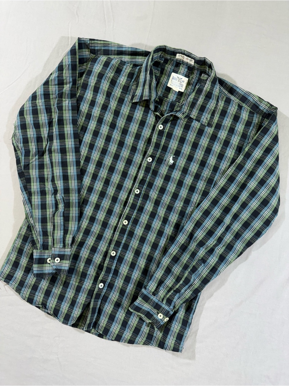 Ralph Lauren Green Navy Plaid Button-Down Shirt